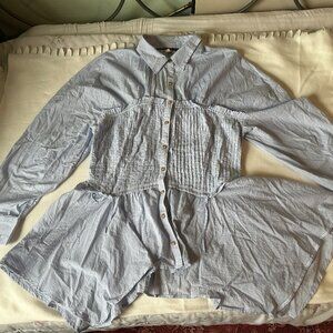 Anthropologie Pilcro Blue Pleated Blue Button Longsleeve, Unworn